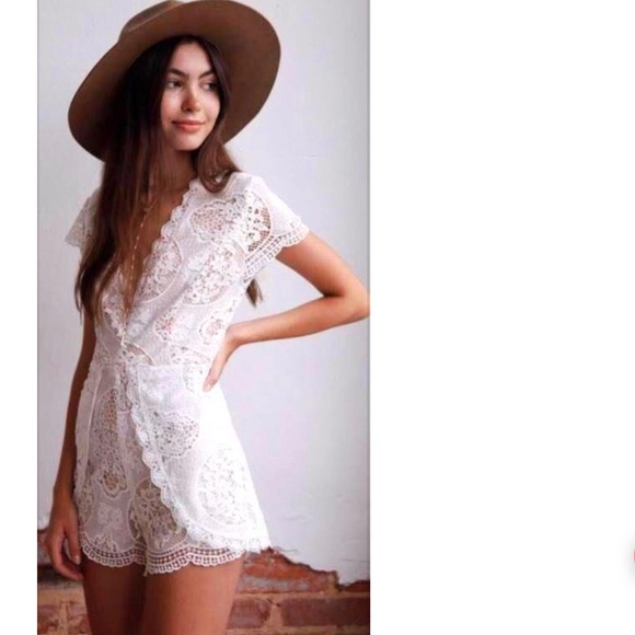 American Threads Crochet Lace Romper - Picture 1 of 4